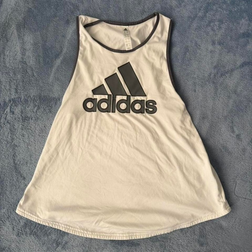 Adidas white‎ tank top with black logo women Size S